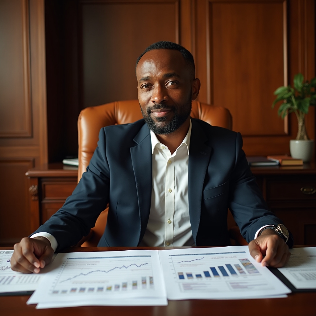 Professional reviewing financial growth charts in warm office setting
