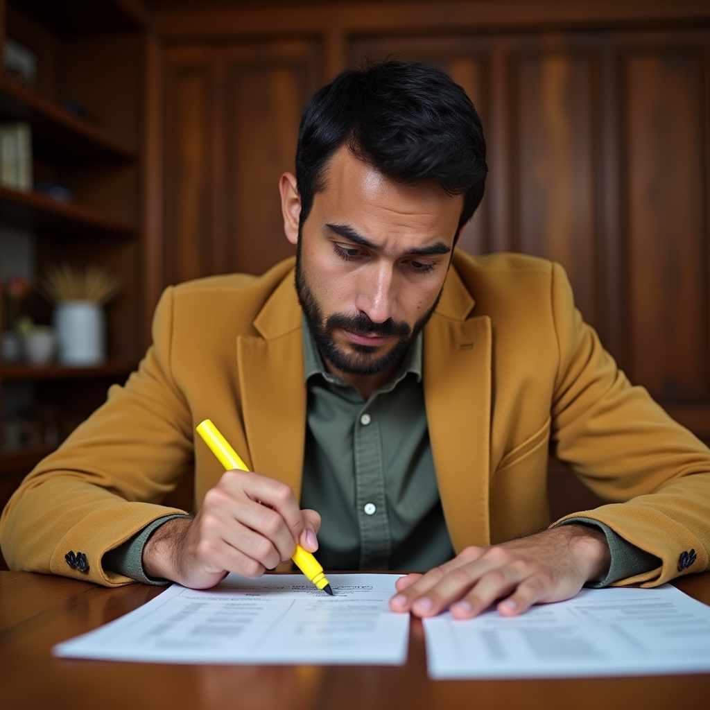 Person with highlighter marking unnecessary subscriptions on a printed statement